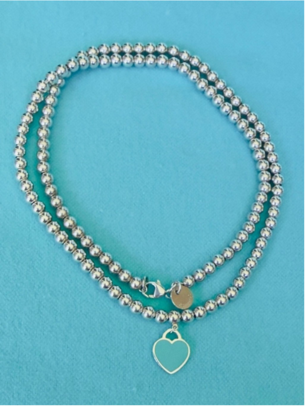 18” Return to Tiffany Blue Enamel Mini Heart Tag Bead Necklace - Picture 2 of 10